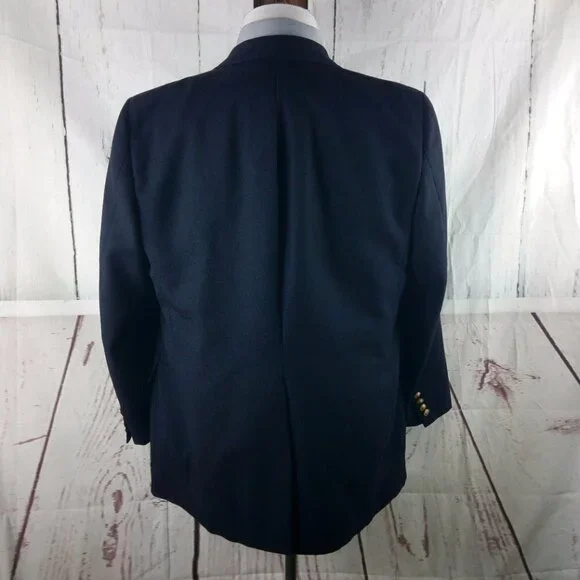 Vtg Nieman Marcus 43R 2 Gold Button Navy Blue Suit Blazer Sport Coat